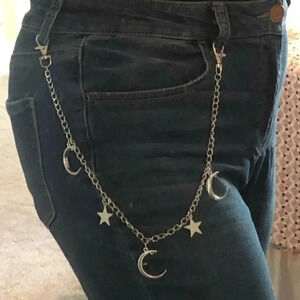Moon & Stars Silver Tone Hip Jeans Pant Belt Loop Chain